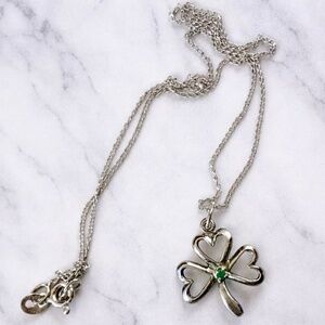 Shamrock Necklace with Green Stone – Lucky Charm Pendant 925